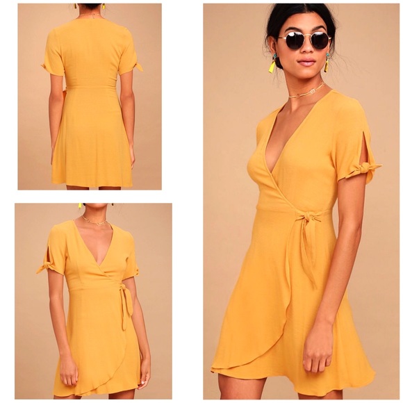 golden yellow wrap dress